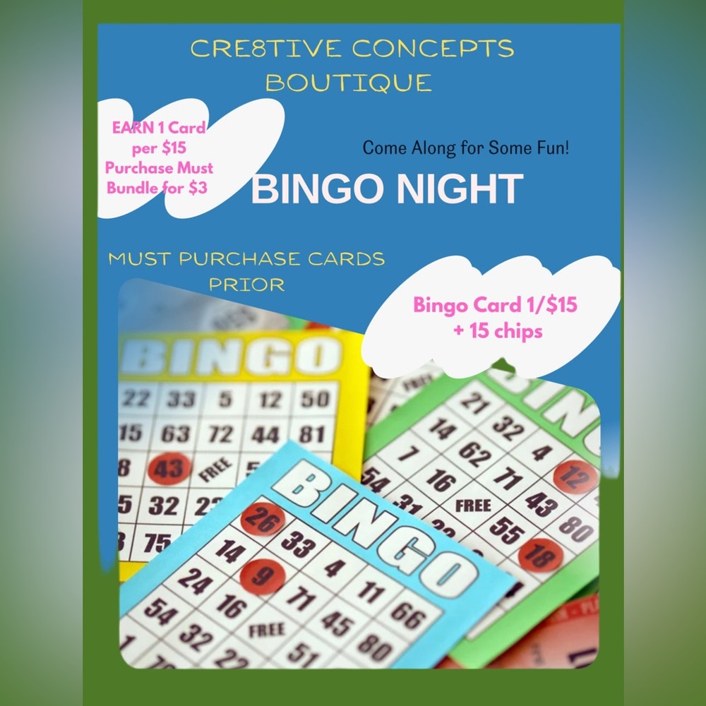GREEN BINGO Card plus 5 Colored Chips